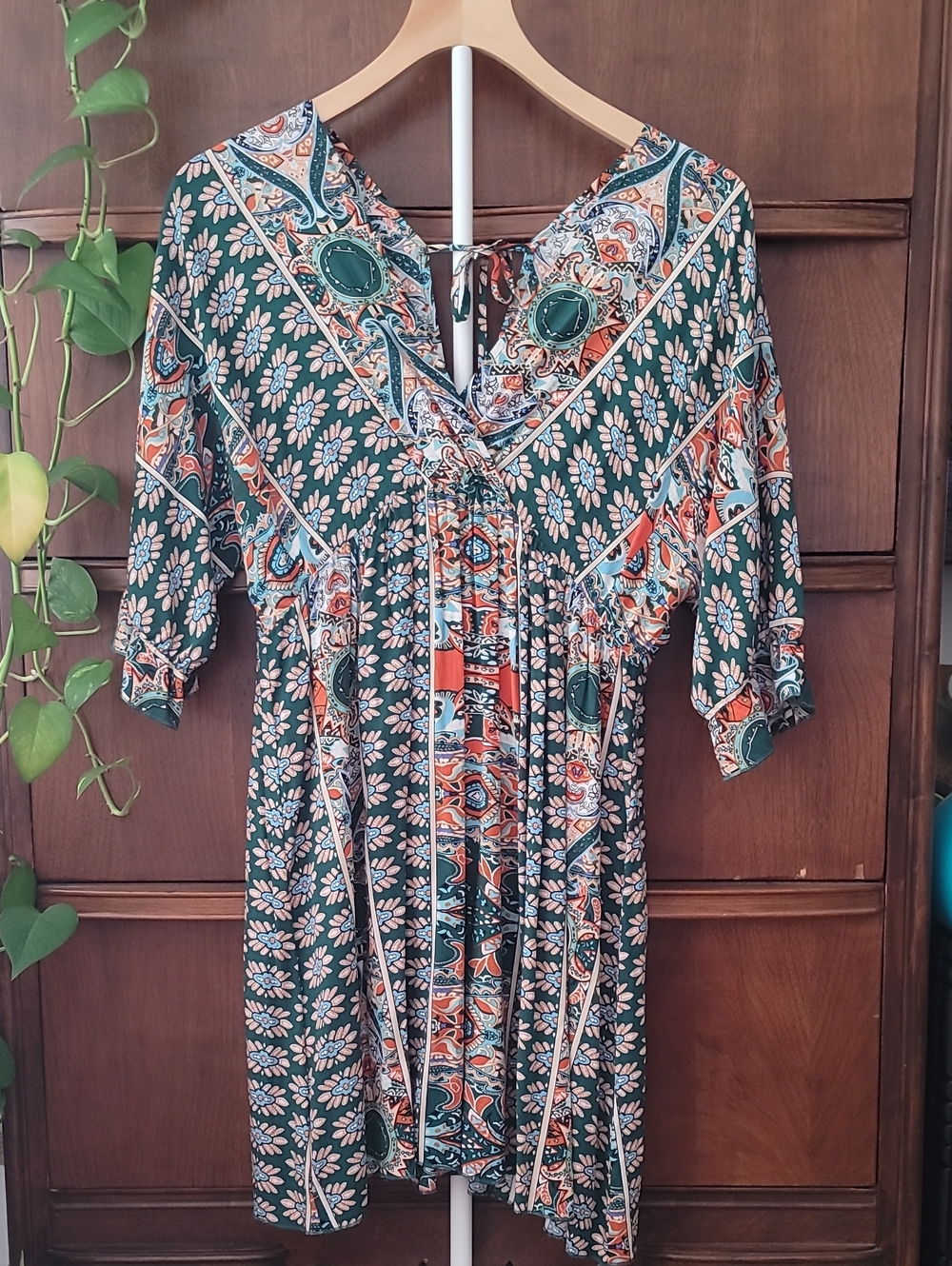 Boho Floral Paisley Tunic Dress in Teal & Coral